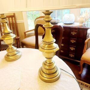 Antique Mid Century Modern Style Brass Table Lamps Set 28" Tall - Working